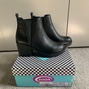 Black Leather Platform Booties